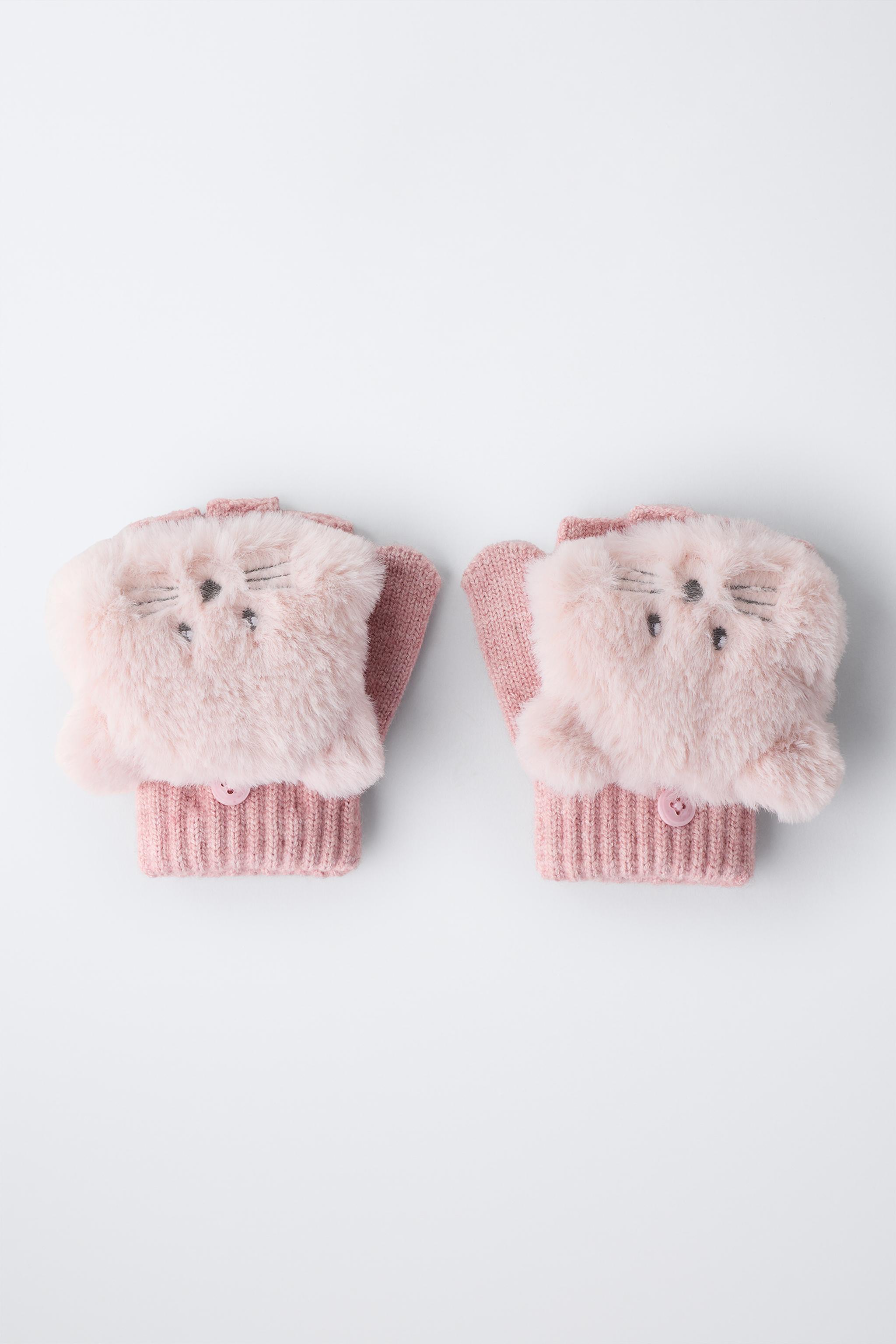 MOUSE EAR FAUX FUR MITTEN GLOVES